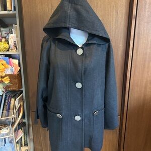 Architectural Hooded Woven Coat Charcoal Gray Oversized Boxy Fit